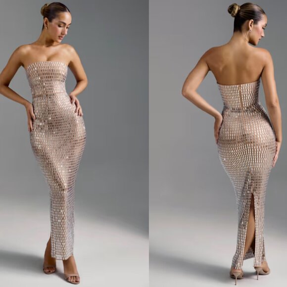 Oh Polly Dresses & Skirts - Oh Polly Amaya Embellished Bandeau Maxi Dress in Almond